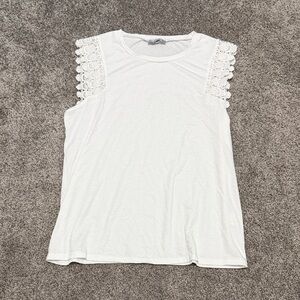 Chic White Lace Accent Women's Blouse